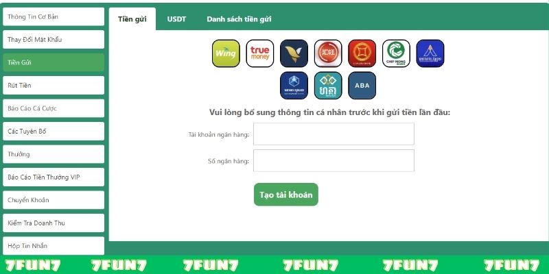 Một số phương thức nạp tiền 7fun7 phổ biến
